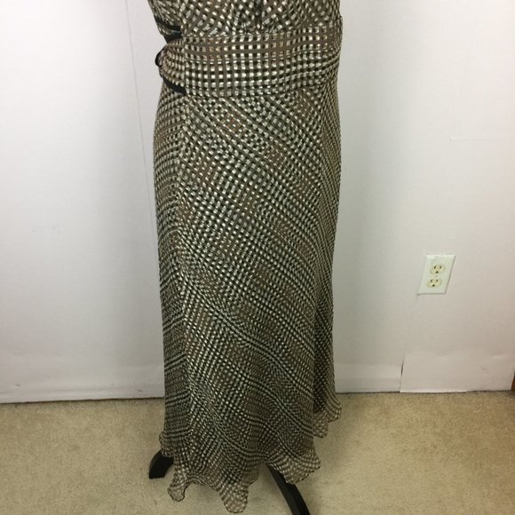 J Crew Sophia Midi Silk Dress Size 10 Womans Black Brown Plaid V-Neck Sleeveless - Picture 6 of 13